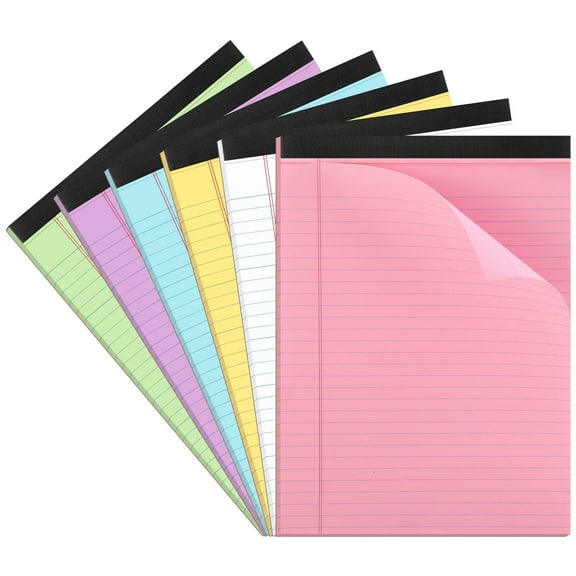 sixwipe Colored Legal Pads, 6 Pack Writing Pads 8.5 x 11 inch, Micro Perforated Notebooks with Sturdy Back, Wide Ruled, 30 Sheets Per Writing Pad for School, College, Office, Professional