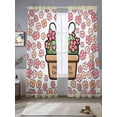 thumbnail image 2 of Easter Sheer Curtains 108 Inch Length 2 Panels for Living Room, Bunny Ears Spring Pink Flowers Potted Plant Country Voile Kitchen Curtain Set, Luxury Privacy Drapes Window Treatment for Bedroom, 2 of 7