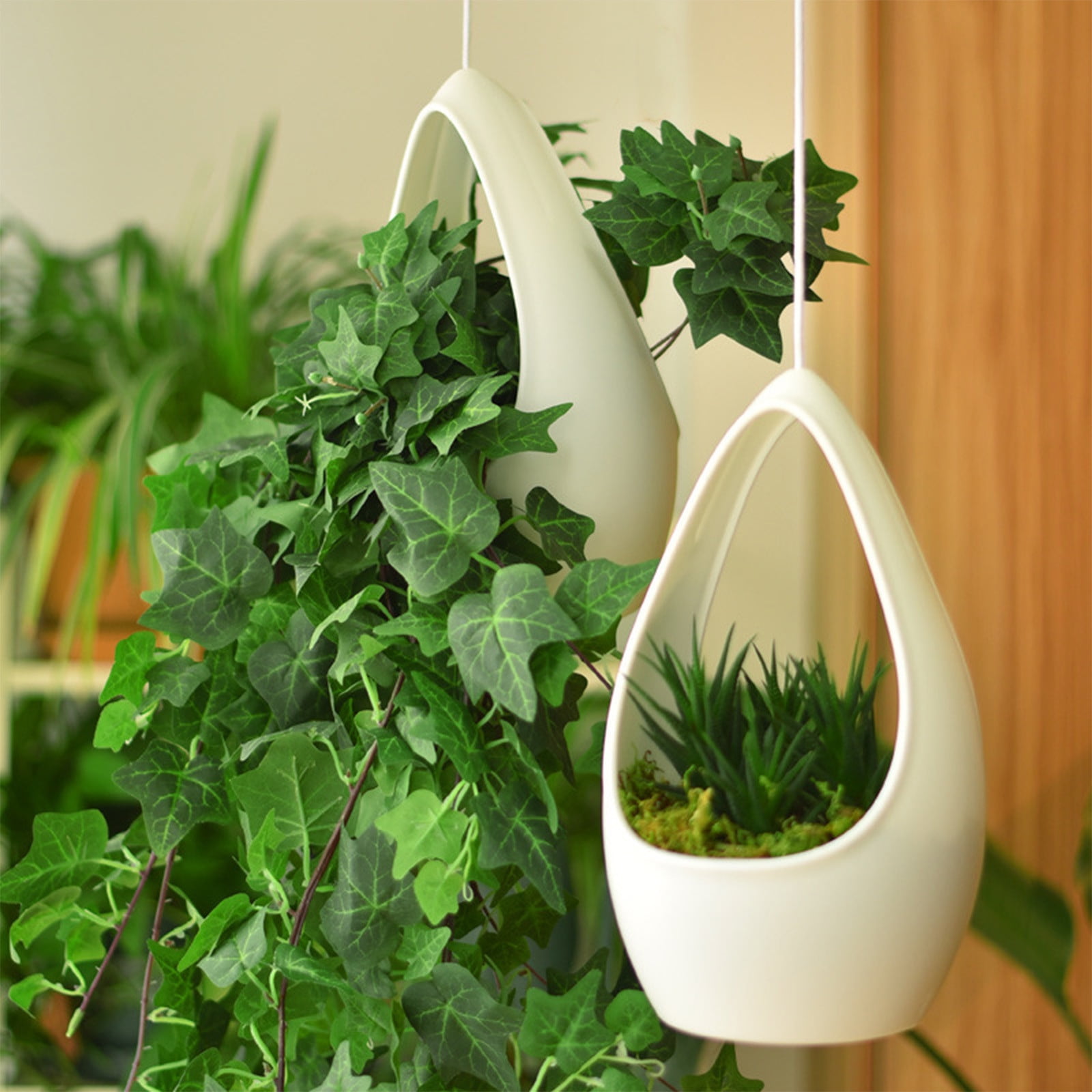 JilgTeok 3 Packs White Hanging Planter with Adjustable Hook Modern Teardrop Design for Indoor Outdoor Garden Balcony Decor Plant Pot for Succulents Vines Herbs