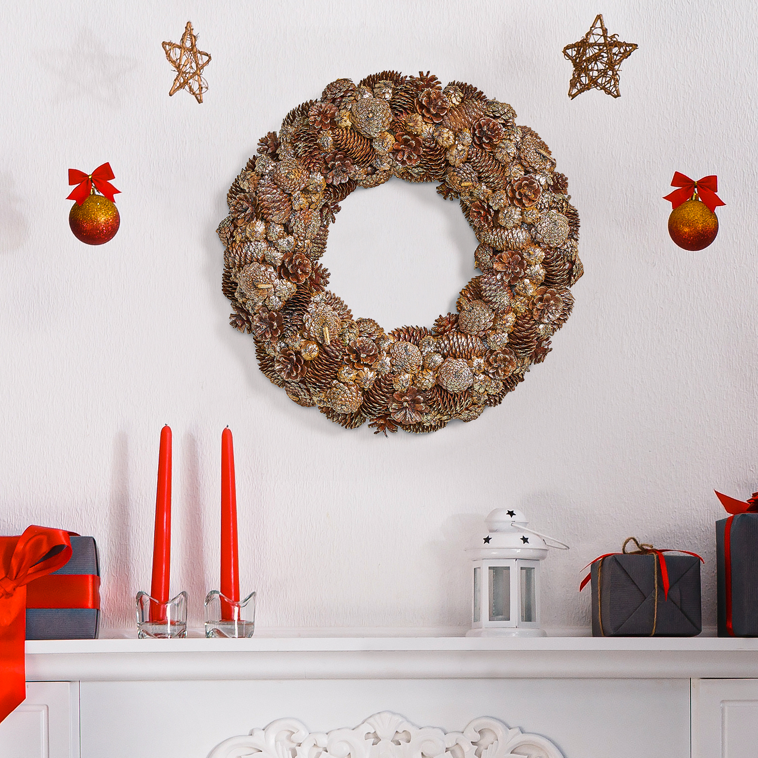Kepooman Artificial Christmas Wreath, Fir Wreath with Glitterfor Christmas Home Front Door Hanging Wall Window Decor, Red Kepooman Artificial Christmas Wreath, Fir Wreath with Glitterfor Christmas Home Front Door Hanging Wall Window Decor, Red