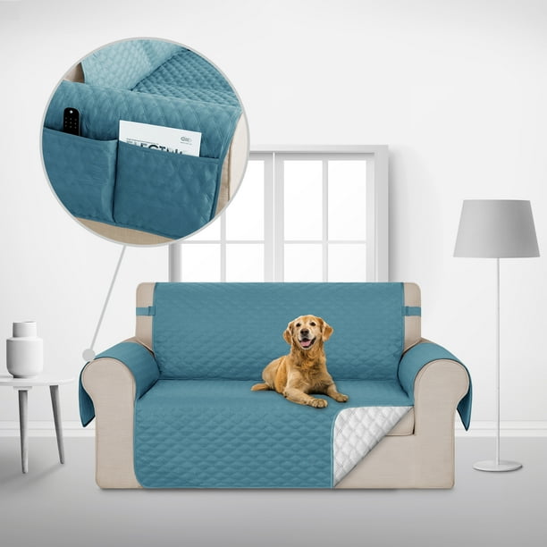 Deconovo Funda para sofá de dos plazas, resistente al agua, 1 unidad, azul pavo real, 117 cm de ancho x 190 cm de largo, reversible, para mascotas y niños