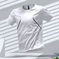 thumbnail image 2 of Camisetas deportivas para hombre, Camiseta deportiva para correr, bloque de Color, secado rápido, transpirable, manga corta, cuello redondo, camiseta activa para entrenamiento al aire libre, 2 of 5