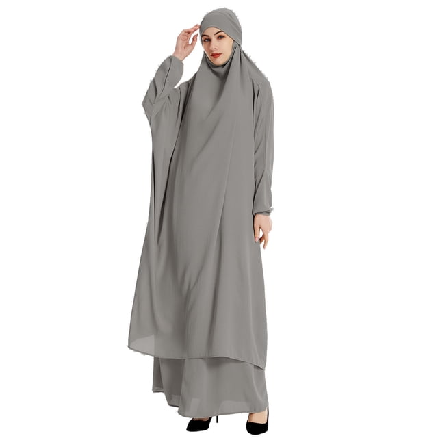Hauts à Manches Longues pour Femmes Robe Abaya Modeste à Capuche Chauve-Souris Couleur Unie 2 Couleurs