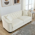 thumbnail image 6 of 2-Piece Modern Chesterfield Velvet 3-Seater Sofa, Upholstered Couch with 4 Pillows, Leisure Lounge Sofa for Living Room, Bedroom, Apartment, Office, Beige, 6 of 9