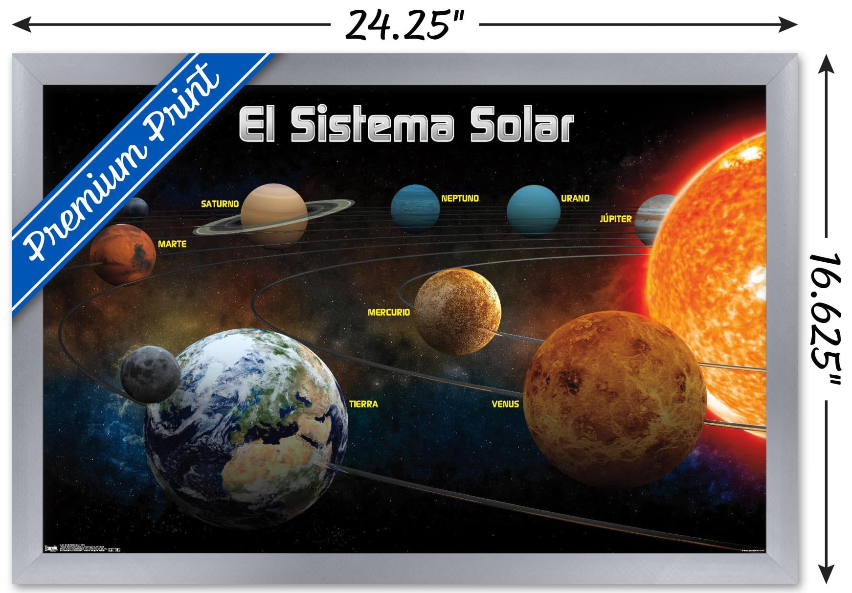 El Sistema Solar 2013 (Solar System) Wall Poster, 14.725" x 22.375", Framed