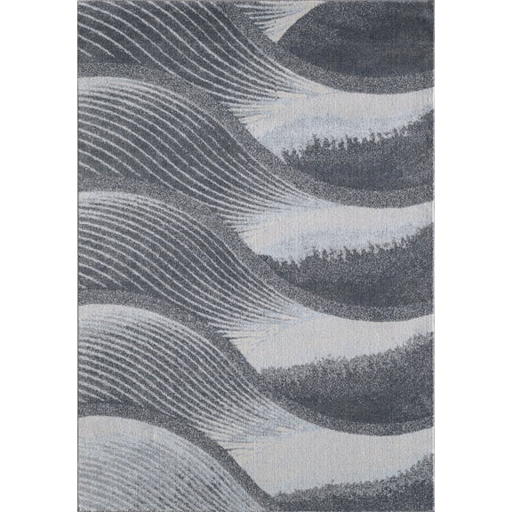 5â€™ x 8â€™ Gray Blue Abstract Waves Modern Area Rug