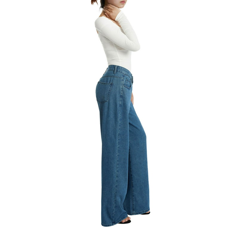 Women Wide Leg Denim Pants High Waist Straight Oversized Plus Size Baggy  Flared Jeans Trousers 
