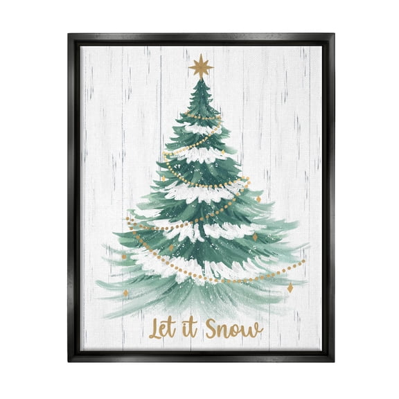 Stupell Industries Let it Snow Rustic Tree Holiday Painting Black Floater Framed Canvas Art Print Wall Art, 17 x 21