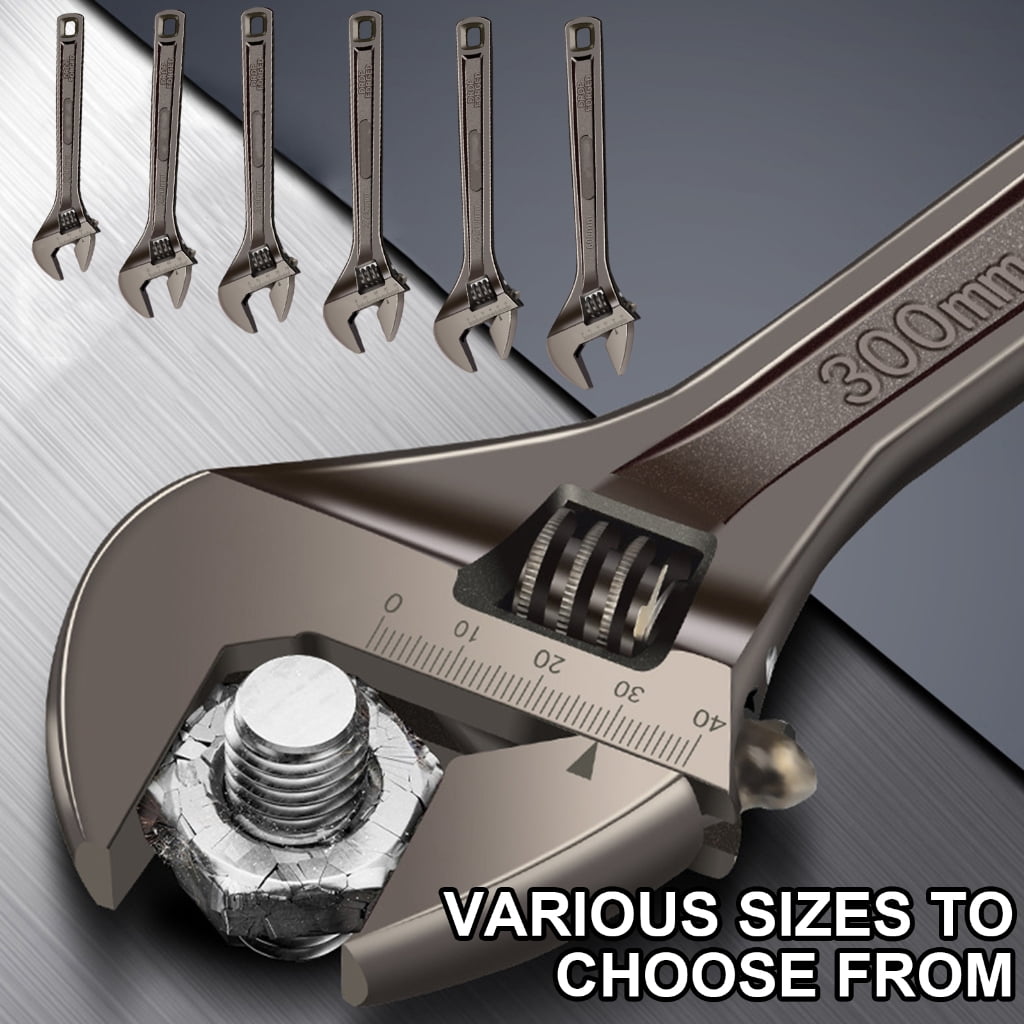 8-18inch Adjustable Wrench Wide Jaw Opening Jaw Designs Grips Measurement Scales Engraved on the Tool
