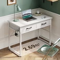thumbnail image 5 of Casacomoda 32 Inch Writing Desk with 2 Fabric Drawers, Modern Study Table with Storage, Small Computer Desk for Small Space, Home Office Desk, Pure White, 5 of 7