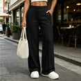 thumbnail image 2 of Lightweight Wide Leg Pants Women Front Seam Elastic Waist Sweatpants Women Casual Lounge Travel Pants with Pockets Solid Color Loose Pants, 2 of 7