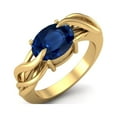 thumbnail image 2 of 925 Sterling Silver Gold Vermeil 9X7MM Oval Shape Blue Sapphire Solitaire Women Mother's Day Gift Ring, 2 of 4