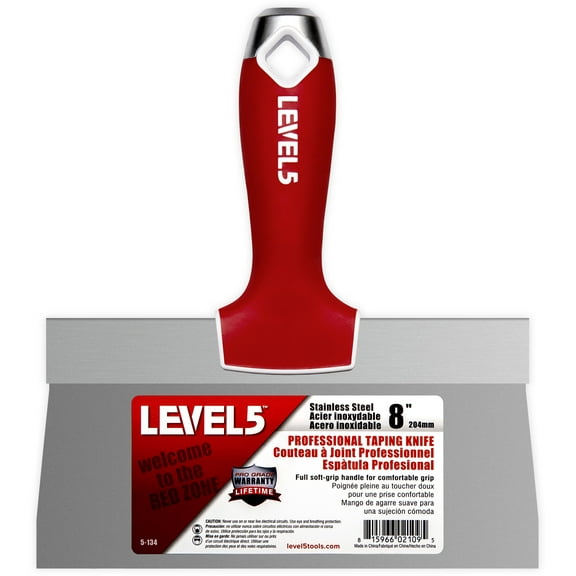 8" Soft-Grip Stainless Steel Taping Knife - LEVEL5 | Pro-Grade | Metal Hammer End | 5-134