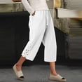 thumbnail image 4 of Tnhcen Women's High Waisted Drawstring Pockets 7/8 Capri Pants, 100% Cotton Prewashed Linen Look Lace Spliced Casual Trousers, Loose Fit Plus Size S - 2XL, 4 of 6