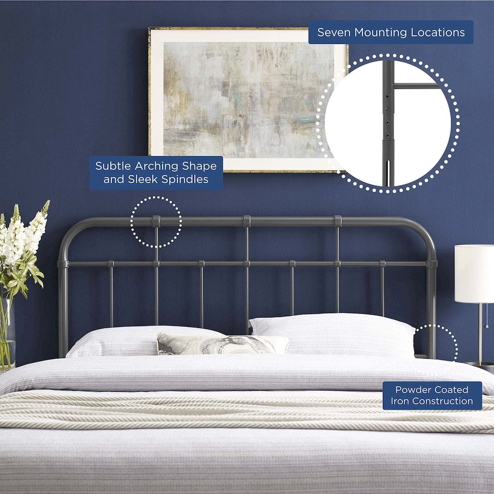 Modway Alessia Modern Farmhouse Queen Metal Spindle Headboard in Gray