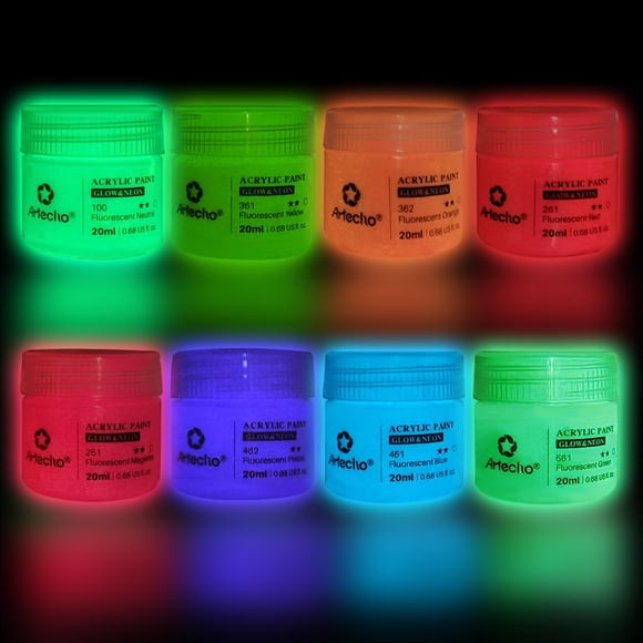 Pintura acrílica Artecho que brilla en la oscuridad, 8 colores, 20 ml, decoración acrílica