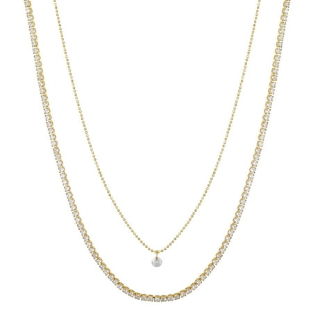 Believe by Brilliance Women's 14Kt Gold Flash Plated Cubic Zirconia Beaded Chain and Tennis Necklace, 16/18 2" Extender