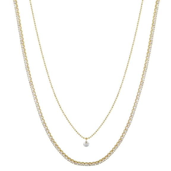 Believe by Brilliance Women's 14Kt Gold Flash Plated Cubic Zirconia Beaded Chain and Tennis Necklace, 16/18 2" Extender