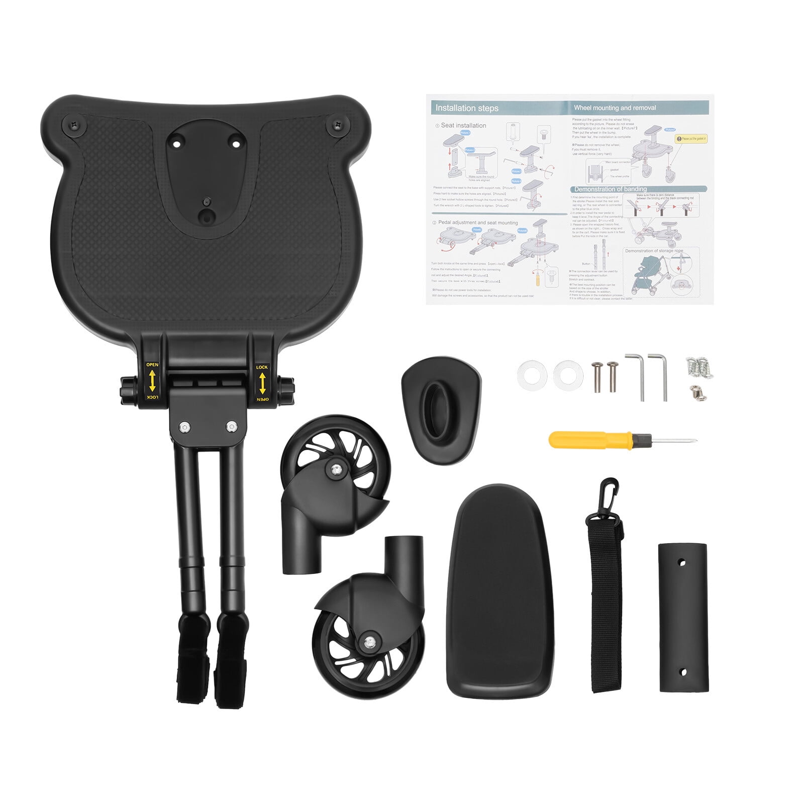 2 in 1 Stroller Ride Board, Universal Detachable Seat, Stroller Glider board, For 3-7 Years Old