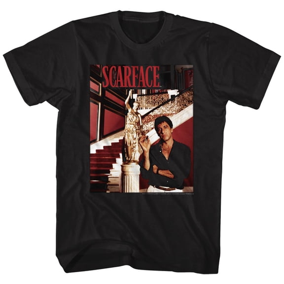 Scarface Statue Stairs Black Adult T-Shirt Xlt