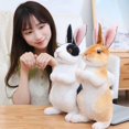 thumbnail image 3 of 20cm/30cm 3D Facial Features Sitting Squatting Posture Creative Simulation Rabbit Doll Standing Long Ear Bunny Plush Doll Stuffed Animal Toy Kids Present, 3 of 11