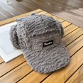 thumbnail image 3 of D GROEE Ladies Ear protective Baseball Winter Ladies Hat Earflaps Ear Thickened Plush Long Brim Sunshade Solid Color Lace Up Strap Windproof Lei Grey, 3 of 8