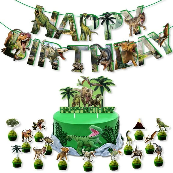 Dinosaur Theme Party Decoration Happy Birthday Banner Flag Dino Latex Balloons Cake Topper Jungle Safari Birthday Decor