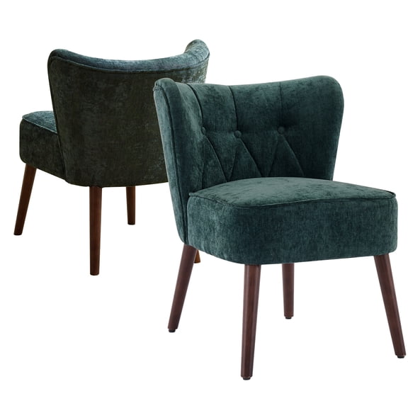 Comfortable Modern Wingback Accent Chair – Upholstered Button-Tufted Fabric, Wooden Legs, Single Armless Sofa for Living Room, Bedroom, or Office