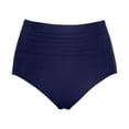 thumbnail image 4 of Gubotare Women Mid Waist Bikini Bottom Swimwear Solid Color Beachwear Brazilian Bikini Bottom Ruched Bathing Swim Bottom,Navy XXL, 4 of 5