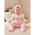 thumbnail image 4 of Loicainy Infant Baby Girl Fall Clothes Set 3 6 9 12 Months Ribbed Long Sleeve Romper Flare Pants Bow Headband Outfits, 4 of 9