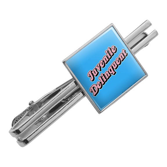 Juvenile Delinquent Funny Humor Square Tie Bar Clip Clasp Tack- Silver or Gold