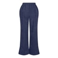 thumbnail image 4 of RQYYD Long Straight Leg Trousers for Women Corduroy Slit Hem Fashion Pants Elastic Waist Casual Wide Leg Bottoms Joggers Navy XXL, 4 of 6