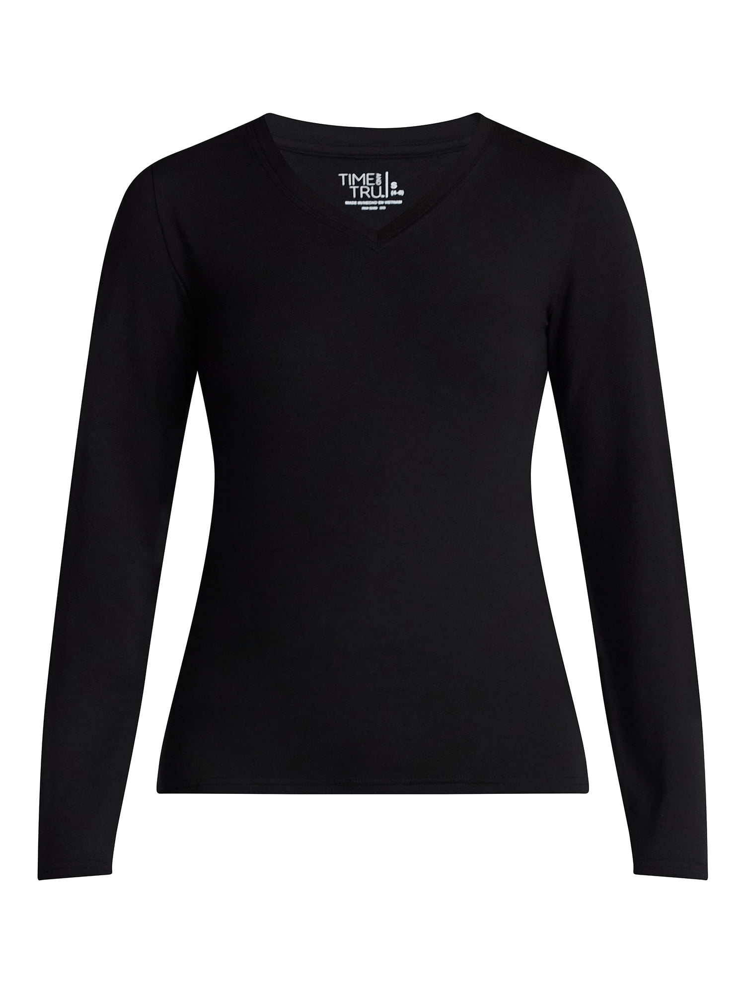 Time and Tru Women's Slim V-Neck Tee with Long Sleeves, Sizes XS-XXXL