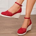 thumbnail image 5 of IWRICH Espadrilles Wedges Sandals for Women Wedge Platform Sandals Closed Toe Ankle Strap Buckle Casual Summer Wedge Heels Red 7, 5 of 9