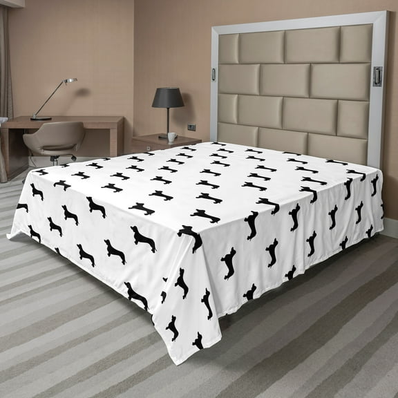 Ambesonne Dog Lover Flat Sheet, Pet Canine Silhouette, California King, Black White