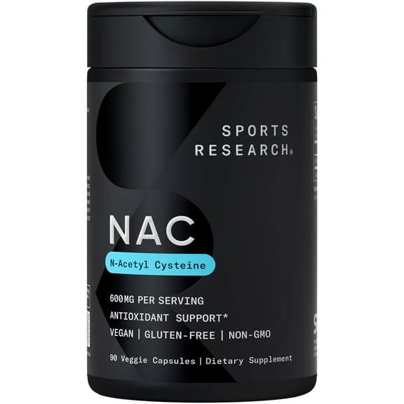 Sports Research® NAC (N-Acetyl Cysteine) 600mg Supports Antioxidant Detoxifying Lung Health (90 V-Softgels)