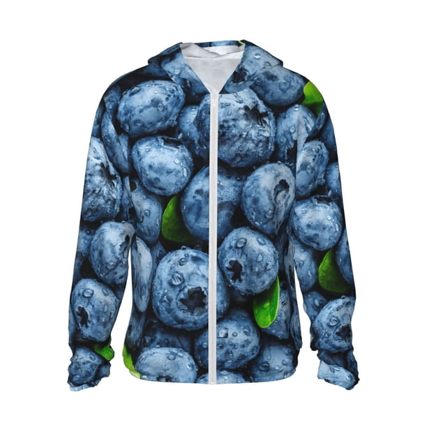 Fotbe Fresh Blueberries Chaqueta con Protección Solar UPF 50+ para Hombre y Mujer, Camisa con Capucha y Bolsillos-Small