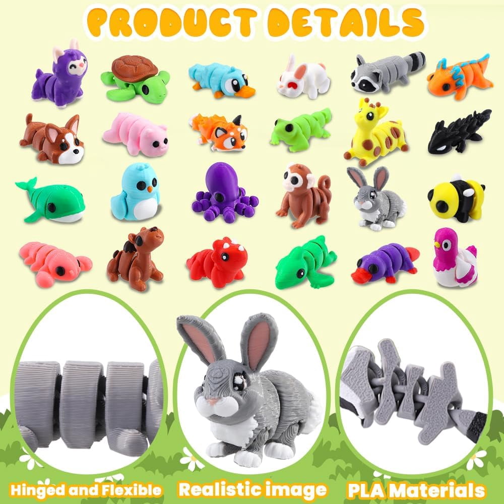 Prefilled Easter Eggs Set, 24 Count Plastic Eggs With 3D Printed Animal Toys, Basket Stuffers For Kids, Classroom Prizes, Party Favors, Assorted Colors