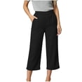 thumbnail image 3 of Women's Casual Solid Cotton Blend 3/4 Length Pants, Elastic Waist Pull-On Trousers with Pockets, Comfortable Mid-Rise Capris for Everyday Wear, Summer Walking, Office, | TruBelle,Black L, 3 of 8