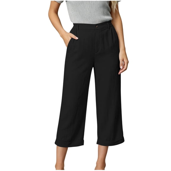 Womens Cotton Linen Wide Leg Pants Casual Zipper Front Summer Cropped Trousers Dressy Pants with Pockets Red XL(XL)
