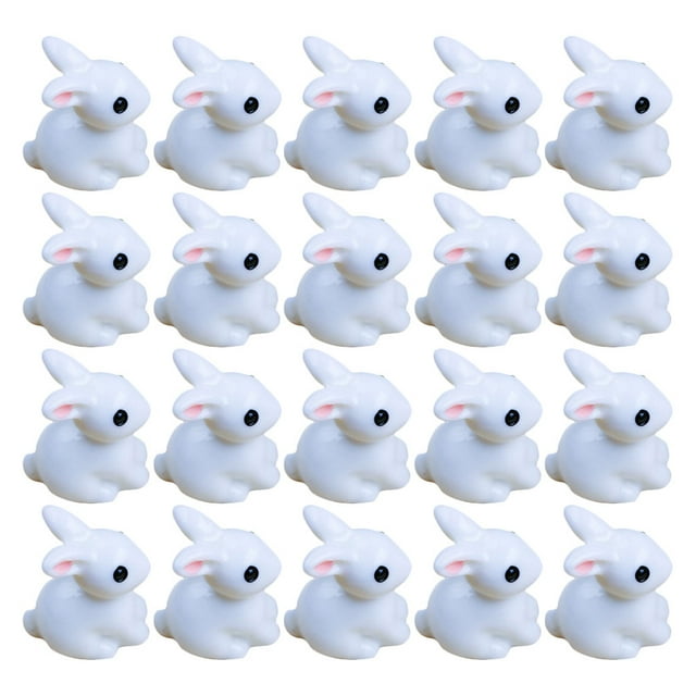 20 piezas de conejo de resina simulado, modelo realista de conejo, artesanía de resina (blanco)