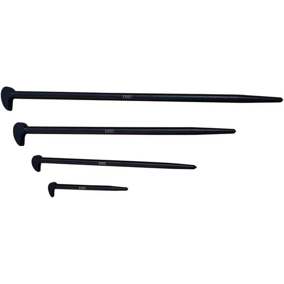 EXXO TOOLS Pry Bar Set - Rolling Head Pry Bars 4 pc Heavy Duty Pry Bar Set 6, 12, 16, 20-Inch Lady's Foot Pry Bar Set Heavy Duty Alloy Steel Prybar Mechanic Pry Bar Set Automotive Craftsman Extra Long