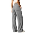 thumbnail image 6 of Vynhevius Women Solid Pants Wide‑Leg High Waist Elastic Drawstring Waist Pockets Loose Fit Casual Long Trousers, 6 of 7