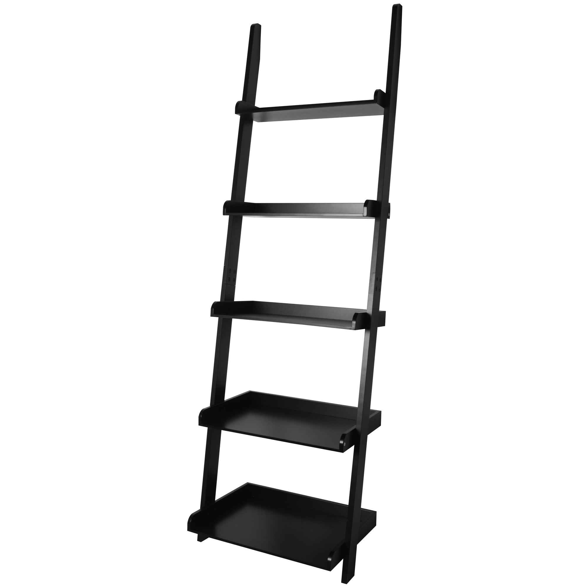 eHemco 5 Tier Ladder Leaning Wall Bookcase, Storage Bookshelf, 70 Inches, Black