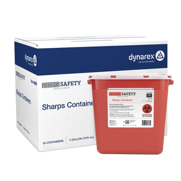 Dynarex Sharps Container, Thermoplastic Container with Translucent Lid, 2 Gallon, 24 Count