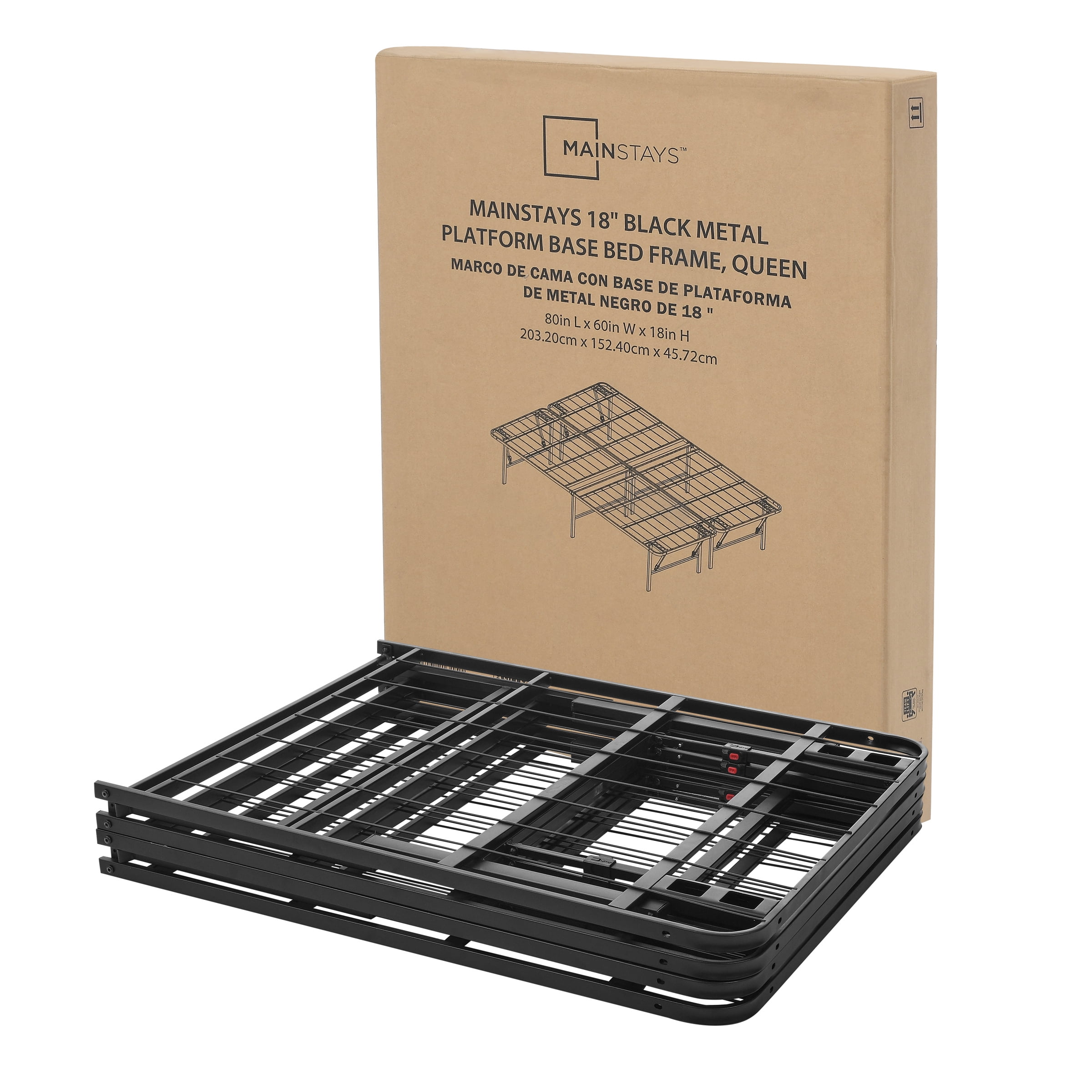 Mainstay Brandclub Mainstays Queen 18 High Profile Foldable Steel Platform Bed Frame with Storage Space Under Frame No Box Spring Required Black