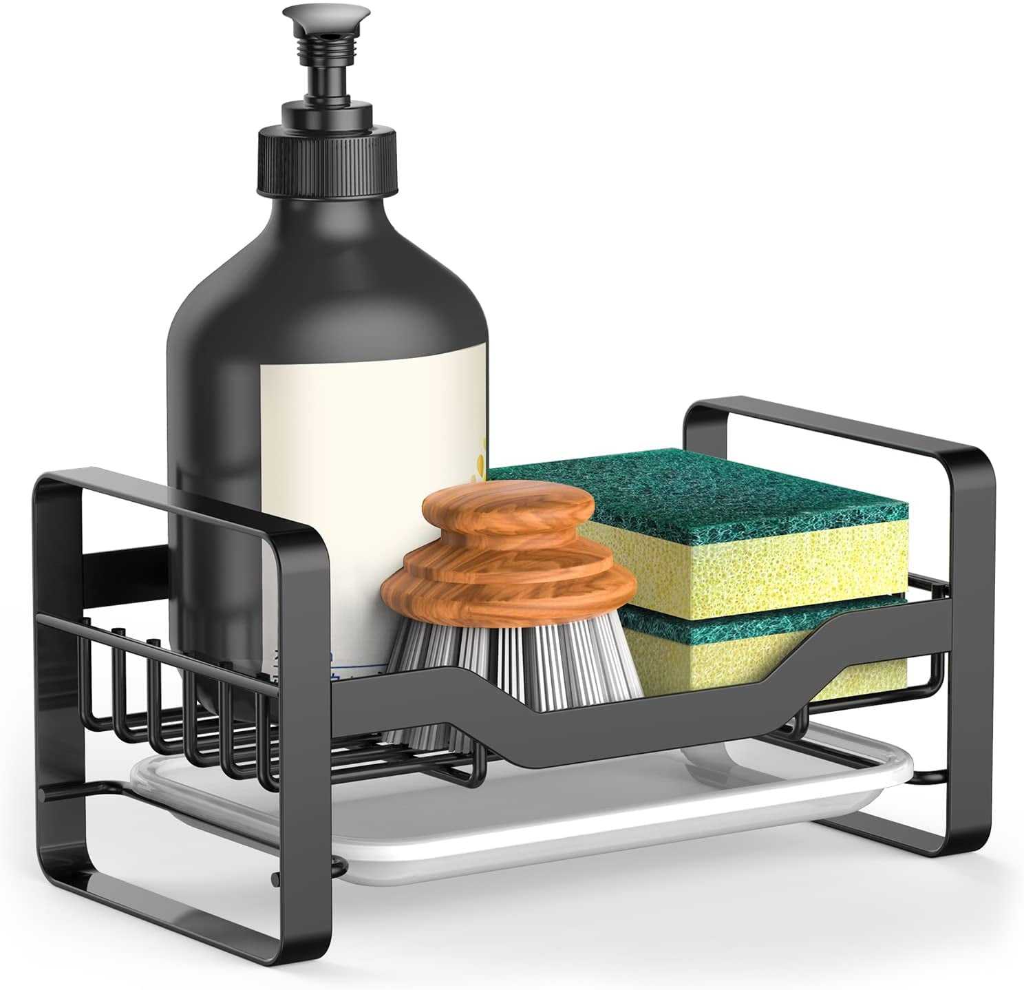 Kitchen Sink Caddy Sponge Holder,304 Stainless Steel Sponge Holder for Kitchen Sink,Kitchen Sink Organizer for Soap Brush Dispenser,Countertop Sink ...