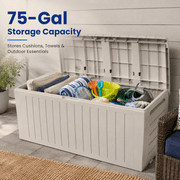 Seizeen Outdoor Storage Box, 75Gal Resin Deck Box for Cushions/Pool Accessories, Waterproof Patio Storage Bench for Indoor Garden Poolside, Max Weight Capacity 450lbs, Beige