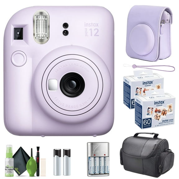 FUJIFILM INSTAX MINI 12 Instant Film Camera Lilac Purple with Fuji Value Pack Instant Film - 60 Photo Sheets with Camera Case and Accessories Ideal Gift for kids, Teenage Girl & Adults