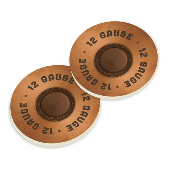 P. Graham Dunn 12 Gauge Shotgun Shell Design Bronze Tone 2.75 x 2.75 Absorbent Ceramic Car Coasters Pack of 2